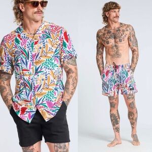 VACANCY SUPPLY Co. Totally Tropical Print Rayon Shirt  and Quick Dry Shorts L